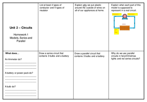 Homework sheet - KS3 Electricity