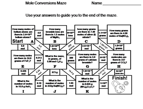 Mole Conversions (moles, mass, molecules): Chemistry Maze