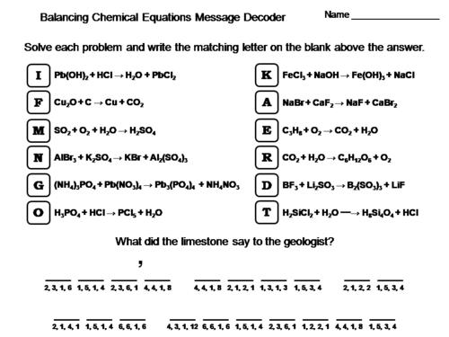 Balancing Chemical Equations Worksheet: Chemistry Message Decoder