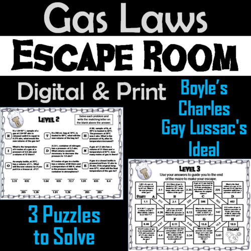 Gas Laws (Boyle, Charles, Gay Lussac, Ideal): Chemistry Escape Room - Science