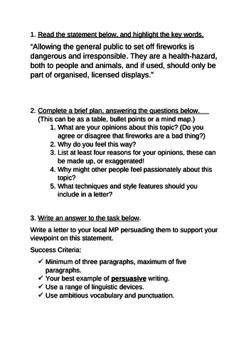 AQA Language Paper 2 Part B: Planning a persuasive letter