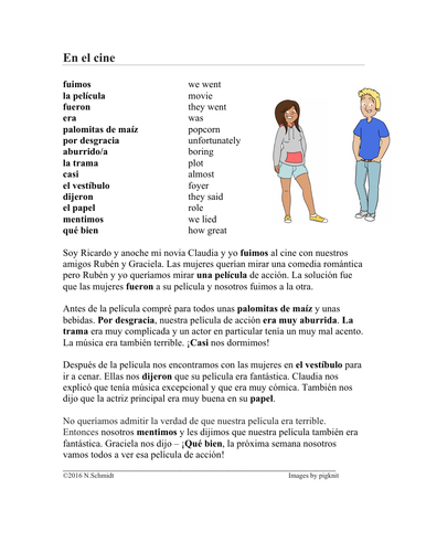 Imperfect vs. Preterite Spanish Reading: En el cine (Imperfecto/Pretérito)