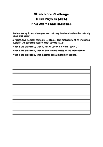 AQA Physics GCSE P7 (Radioactivity) - Gifted and Talented Resource Worksheets