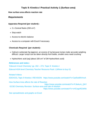 Edexcel chemistry Topic 9: Kinetics I Practical Activities 1-4