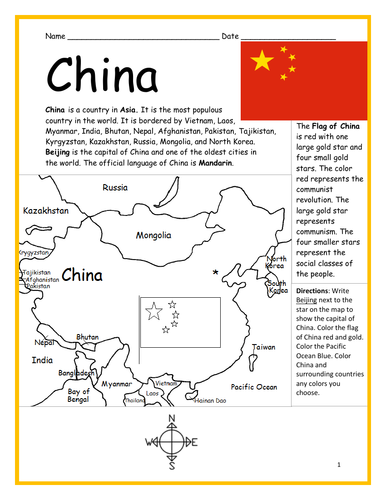 china printable worksheets with map and flag teaching resources