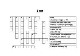 GCSE Crossword Starter Jazz Teaching Resources