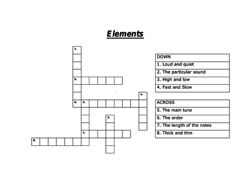 GCSE Crossword Starter Elements Teaching Resources