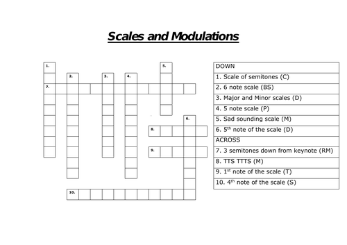 GCSE Crossword Starter Scales and Modulation Teaching Resources