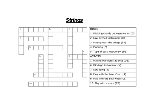 GCSE Crossword Starter Strings Teaching Resources