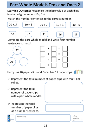 place value year 2 part whole models 10s and 1s