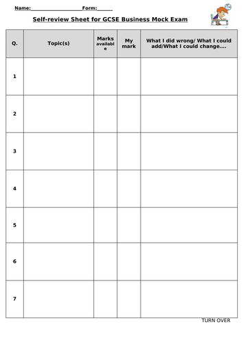 Post-Assessment Self Review Sheet | Teaching Resources