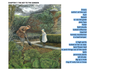 Vocabulary for The Secret Garden Chapters 1 - 9 + Wordsearches