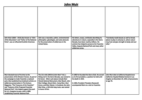 John Muir Comic Strip and Storyboard