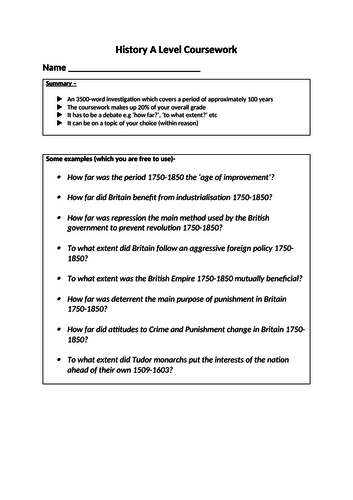 a level history coursework example questions