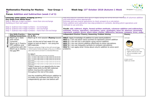 White Rose Year 4 - Autumn Block 2 - Addition and Subtraction - Week 2 (of 3)