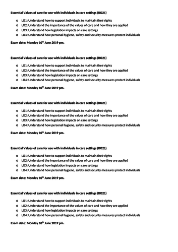 OCR Cambridge National Level 1/2 Health and Social Care RO21 Exam LO1 ...