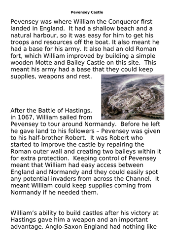How did castles help the Normans to keep control - KS3 suitable for AQA 8145 Pevensey focus