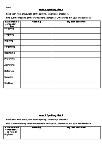 Year 3 and 4 Comprehensive Spelling Lists | Teaching Resources