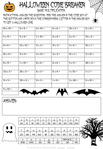 Halloween maths -multiplication code breaker | Teaching Resources