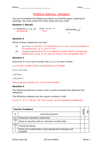 maths problem solving questions a level