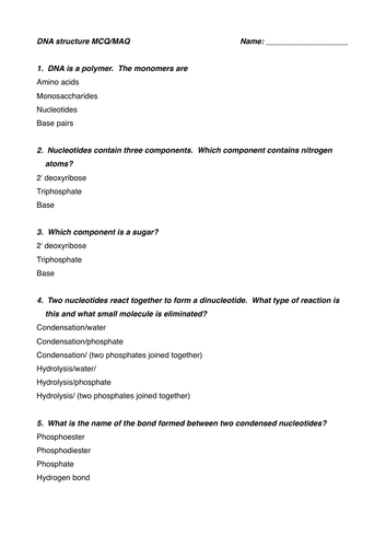 Dna Structure Replication Mcqs Maqs Teaching Resources