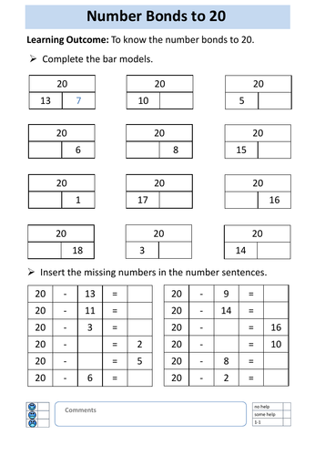 addition and subtraction number bonds to 20 and fact families free worksheets teaching resources