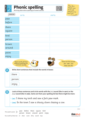 alternative spellings of other vowel sounds spelling worksheet year