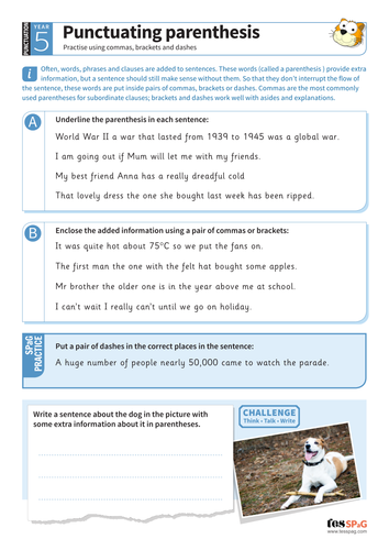 punctuating parenthesis worksheet year 5 spag teaching resources