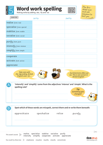verbs by adding ate ify and ise spelling worksheet