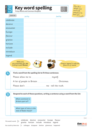 Tricky Words Spelling Worksheet 8 - Year 5/6 Spag | Teaching Resources