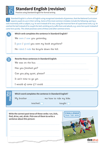 standard english revision worksheet year 6 spag