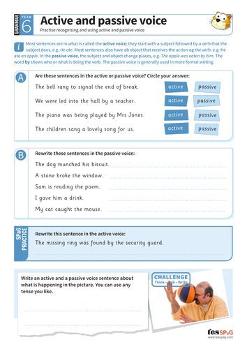 active and passive voice worksheet year 6 spag teaching resources