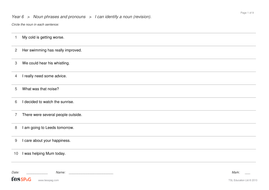 noun phrases and pronouns question sheets year 6 spag teaching