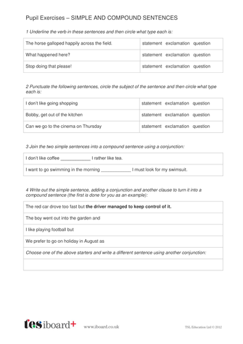 Simple and Compound Sentences worksheet - Year 6 Spag | Teaching Resources