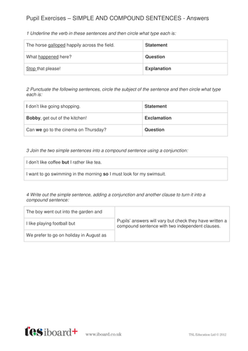 Simple and Compound Sentences worksheet - Year 6 Spag | Teaching Resources