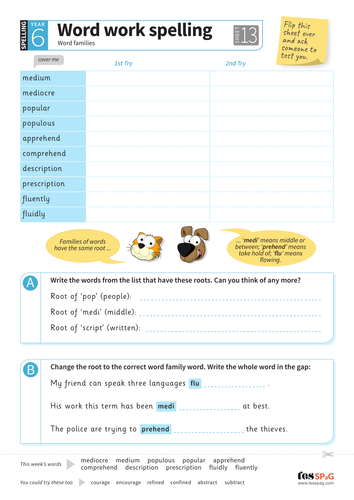word families spelling worksheet year 6 spag teaching resources