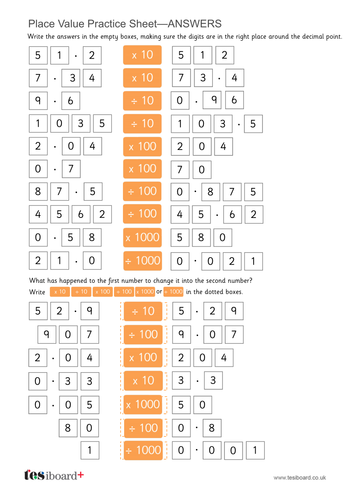 place value decimals worksheet ks2 number teaching