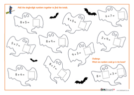 One-Digit Addition - Spooky Maths Worksheet - Halloween ...