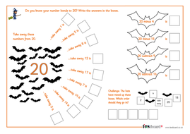 Subtraction from 20 - Spooky Maths Worksheet - Halloween ...