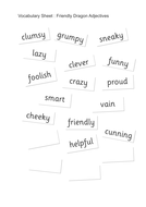 Friendly Dragon Adjectives Vocabulary Mat - Creative Writing - KS1