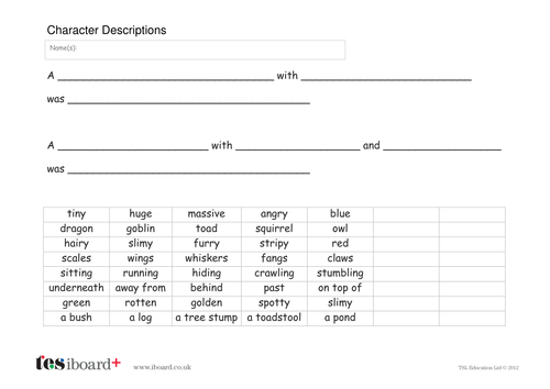 Character Description Template KS1 Literacy Teaching Resources