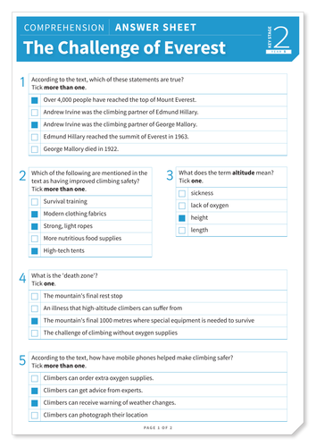 The Challenge of Everest - Text and Questions Exercise - Year 5 Reading