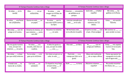 Present Continuous Tense Spanish Tic-Tac-Toe or Bingo Game | Teaching ...