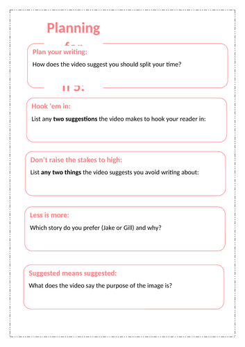 GCSE English lesson plan & resources (Paper 1 Question 5)