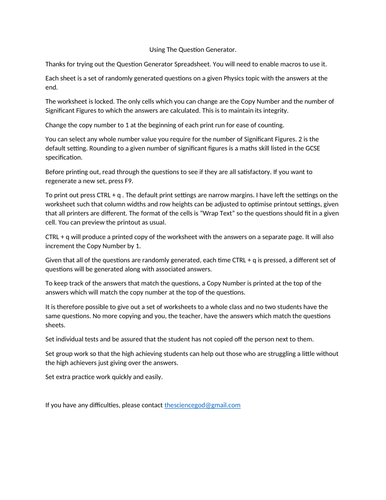 GCSE SCIENCE Electrical Power Unique Worksheet Generator