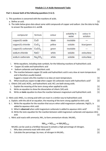 Atoms & Reactions Homework | Teaching Resources