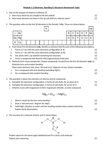 Electrons, Bonding & Structure Homework | Teaching Resources