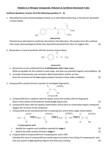 Nitrogen Compounds, Polymers & Synthesis Homeworks | Teaching Resources