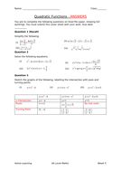 Transformations of quadratic functions in vertex form worksheet picture