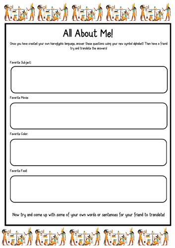 Ancient Egypt Hieroglyphics Worksheet (Create your own language